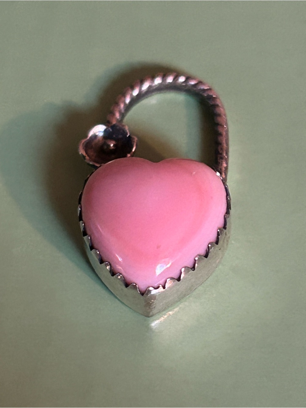 Pink Conch Heart Pendant — Sterling Silver Floral Accent - Picture 2 of 7